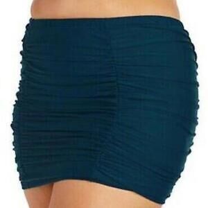 Raisins Curve Teal Costa Ruched Swim Skirt Plus Size 18W